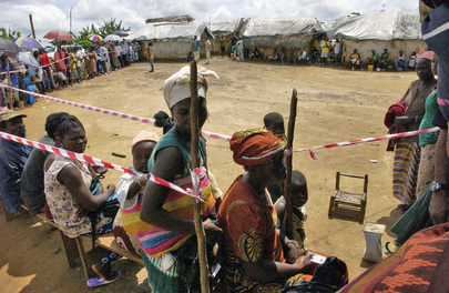 Lining up to Vote in Liberian Elections
