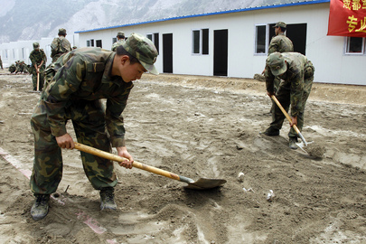 Military Personnel Construct Earthquake Survivor Temporary Housing 