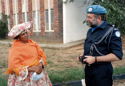 Dutch UNTAG Police Monitor with Winhoek Township Resident