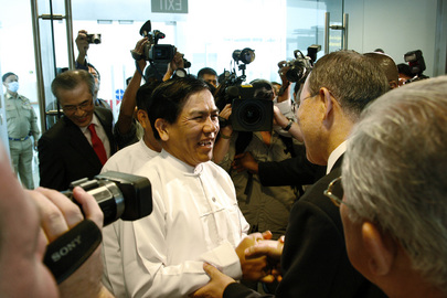 Secretary-General Greeted by Foreign Minister of Myanmar in Yangon
