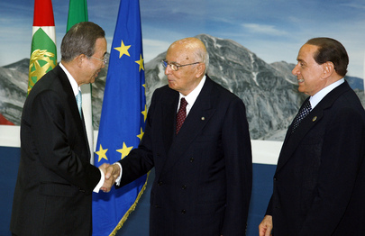 President of Italy Welcomes Secretary-General at G-8 Summit Dinner