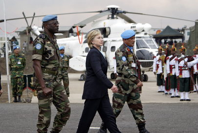 US Secretary of State Escorted by MONUC Troops at Goma Airport