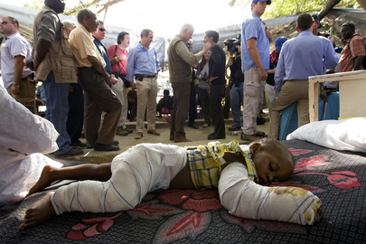 Special Envoy for Haiti Gives Interview Outside Haiti Hospital