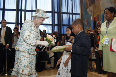 Children Present Bouquet to Queen Elizabeth II upon Departure