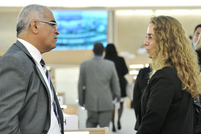 Human Council President and Palestinian Authority Representative Converse in Geneva