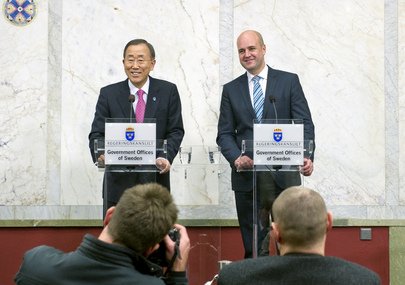Secretary-General and Swedish Prime Minister Brief Media in Stockholm