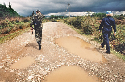 Forces of United Nations Observer Mission in Georgia Patrol Abkhazia Region