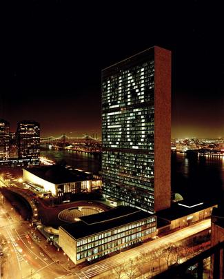 United Nations Lights Up in Anticipation of its Fiftieth Anniversary