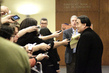 Press Gathers outside Council Chamber during Syria Deliberations